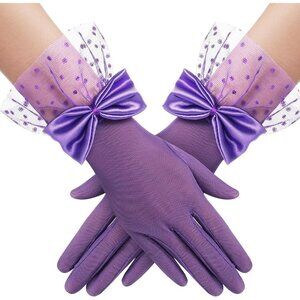 Women's Bow Gloves Purple Short Lace Evening Wedding Accessories Party Prom